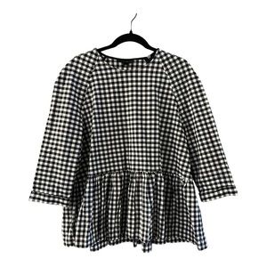Victoria Beckham Target Blue White Plaid Check Blouse Gingham Peplum Large
